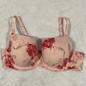 Cacique Boost Balconette Pink With Red Florals. Size 42C